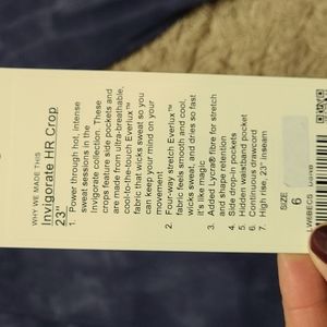 Lululemon invigorate HR crop 23"